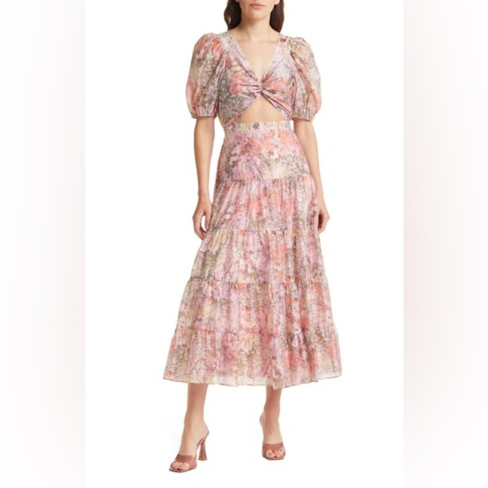LOS ANGELES ATELIER AND OTHER STORIES FLORAL CUTOUT PUFF SLEEVES ORGANZA…